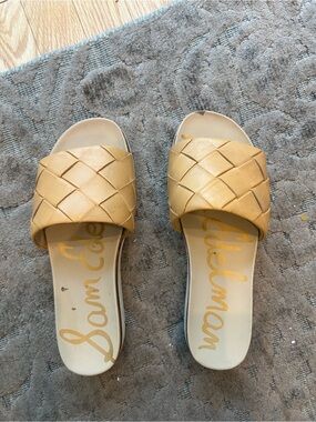 Sam Edelman Woven Slide Mules — Mustard